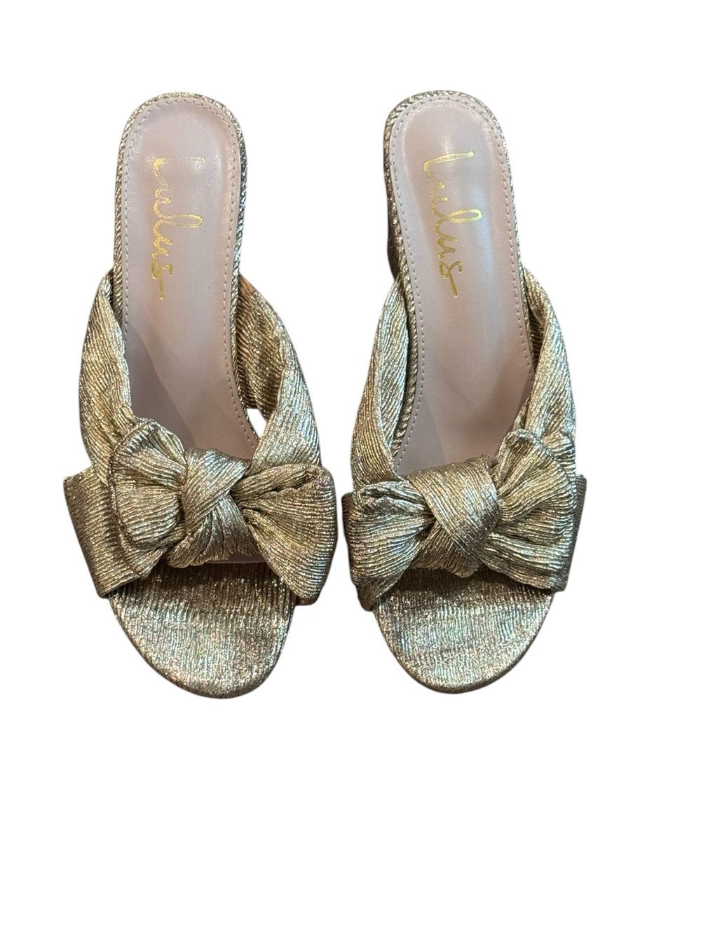 Lulu's Metallic Gold Knotted Slide Mules